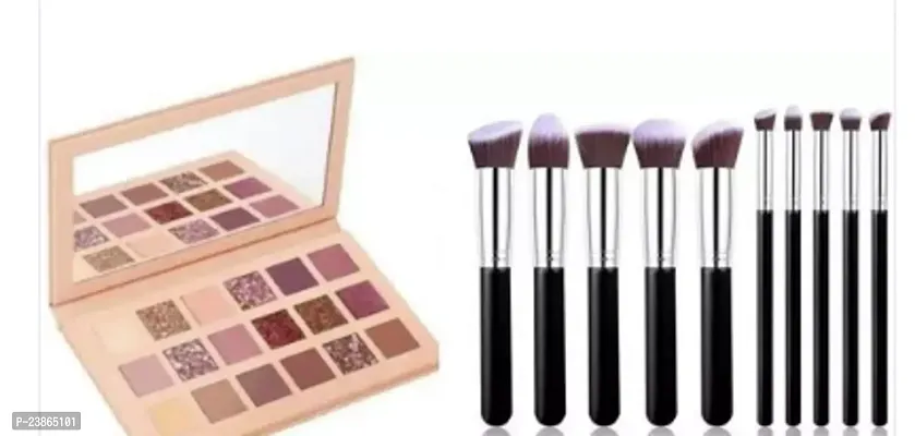 New Nude 18 Color Eyeshadow Palette And 10Pc Makeup Brushes-thumb0