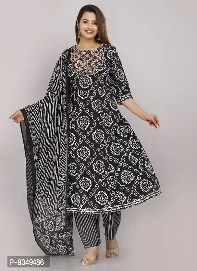 Women Rayon Printed Anarkali Kurti Palazzo With Dupatta-thumb0