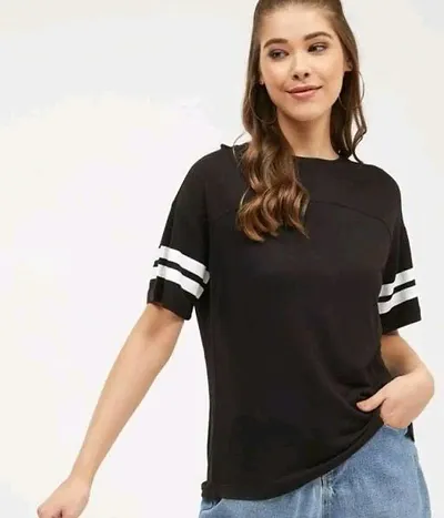 Quity Fashion Women Cotton Solid Half Sleeve Regular Fit Stylish Tshirt (Black, X-Large)