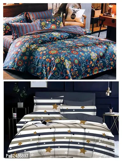 Comfortable Glace Cotton Printed Queen Bedsheet with Pillow Covers- 2 Bedsheets, 4 Pillow Covers