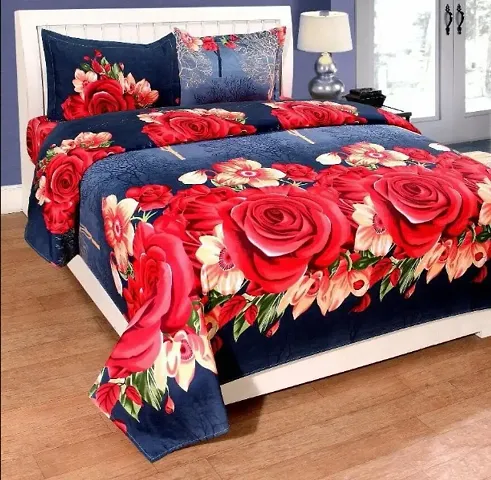 Printed Polycotton Double Bedsheet with Pillow Covers