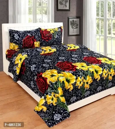 Polycotton Flower Printed Double Bed Sheet With Pillow Covers