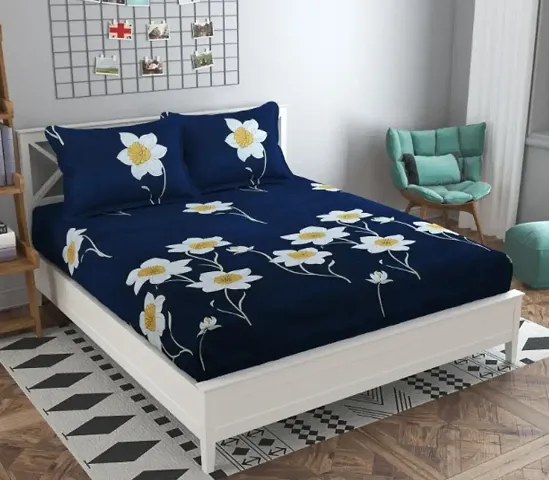 Printed Super Soft Glace Cotton Double  Bedsheet with 2 Pillow Cover