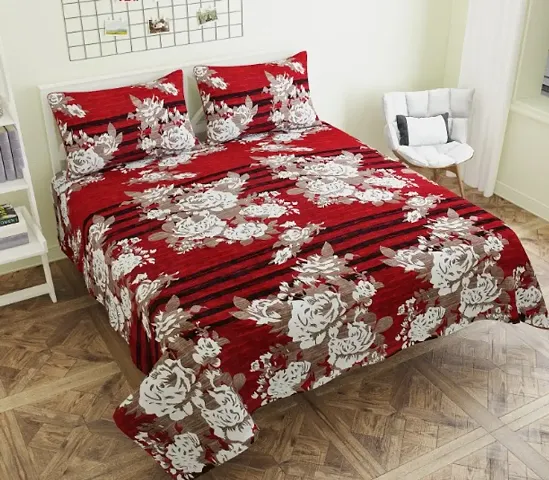 Printed Polycotton Double Bedsheet with Pillow Covers