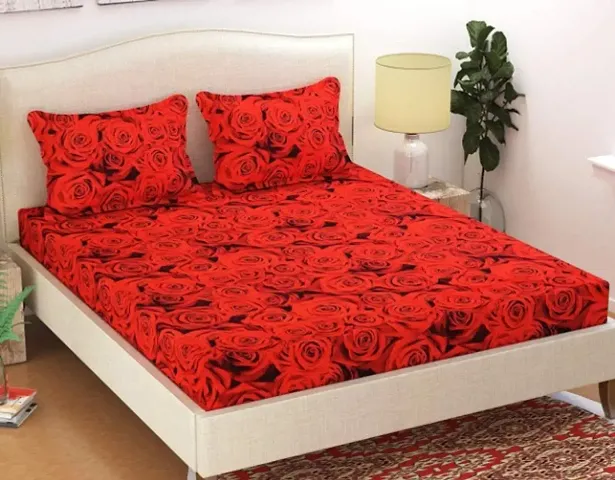 Printed Polycotton Double Bedsheet with Pillow Covers