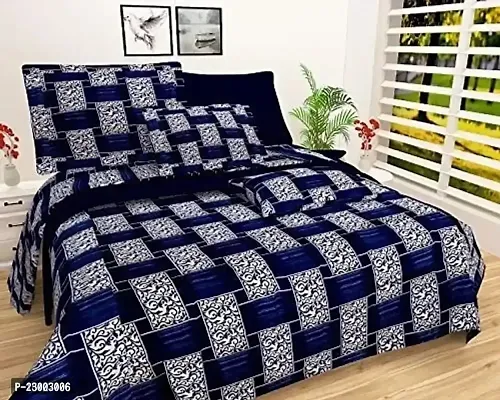 Blue and white Printed Polycotton Double Bedsheet with two Pillow covers