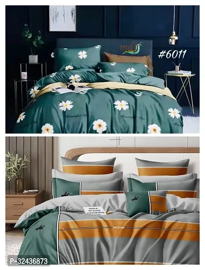 Comfortable Glace Cotton Printed King Bedsheet with Pillow Covers- 2 Bedsheets, 4 Pillow Covers