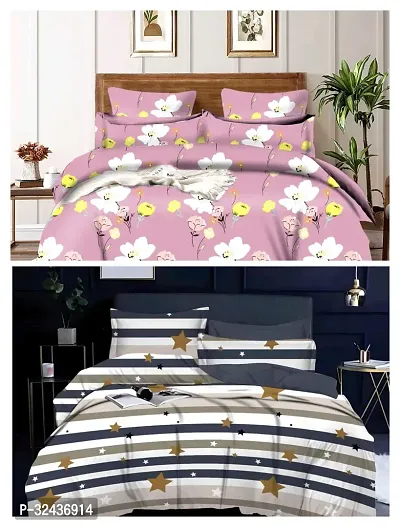 Comfortable Glace Cotton Printed Queen Bedsheet with Pillow Covers- 2 Bedsheets, 4 Pillow Covers