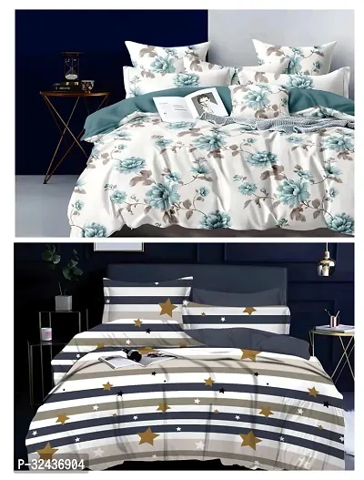 Comfortable Glace Cotton Printed Queen Bedsheet with Pillow Covers- 2 Bedsheets, 4 Pillow Covers