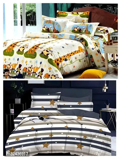 Comfortable Glace Cotton Printed Queen Bedsheet with Pillow Covers- 2 Bedsheets, 4 Pillow Covers