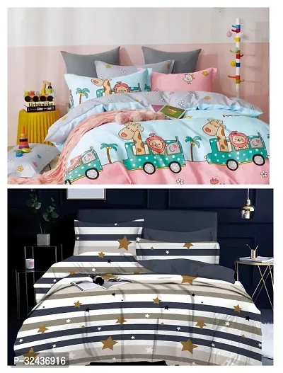 Comfortable Glace Cotton Printed Queen Bedsheet with Pillow Covers- 2 Bedsheets, 4 Pillow Covers