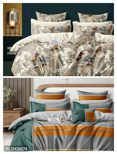 Comfortable Glace Cotton Printed King Bedsheet with Pillow Covers- 2 Bedsheets, 4 Pillow Covers