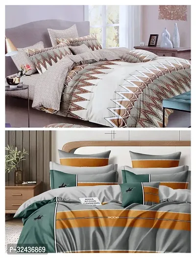 Comfortable Glace Cotton Printed King Bedsheet with Pillow Covers- 2 Bedsheets, 4 Pillow Covers