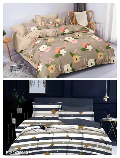 Comfortable Glace Cotton Printed Queen Bedsheet with Pillow Covers- 2 Bedsheets, 4 Pillow Covers