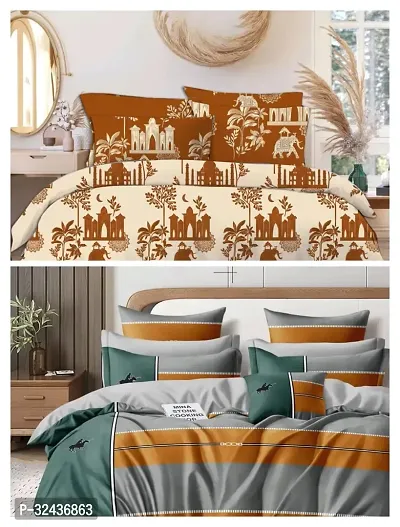 Comfortable Glace Cotton Printed King Bedsheet with Pillow Covers- 2 Bedsheets, 4 Pillow Covers