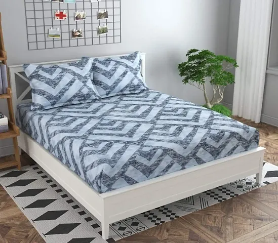 Glace Cotton 3D Printed Elastic Fitted Double Bedsheets