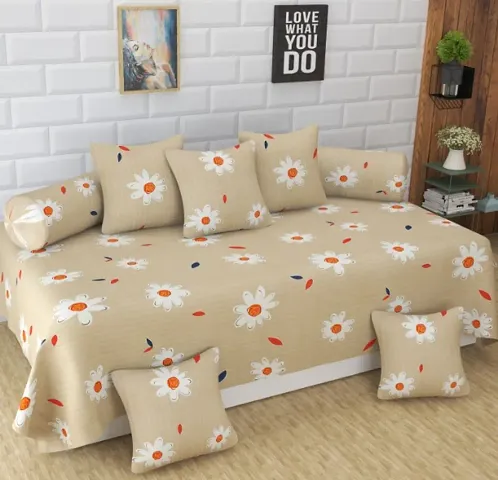 Classic Glace Cotton Printed Single Bed Diwan Sets, Pack of 8pcs