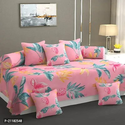 Classic Cotton Printed Single Bed Diwan Sets with Cushion Cover and Bolster Cover-thumb0