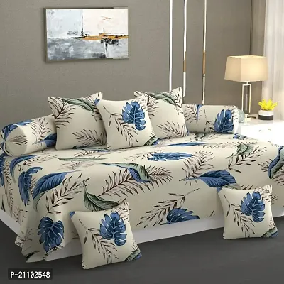 Classic Cotton Printed Single Bed Diwan Sets with Cushion Cover and Bolster Cover