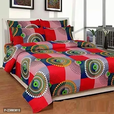 Multicolor Printed Polycotton Double Bedsheet with two Pillow covers
