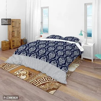 Blue and white Printed Polycotton Double Bedsheet with two pillow covers