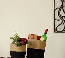 Jute  Cotton Planter Basket/Pot Bag, Plant Sack for Home Decor (Set of 2)-thumb1