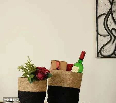 Jute  Cotton Planter Basket/Pot Bag, Plant Sack for Home Decor (Set of 2)-thumb2