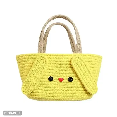 Jute Cotton Cute Bucket Bag Casual Woven Beach Women Handbag for Vacation-thumb0