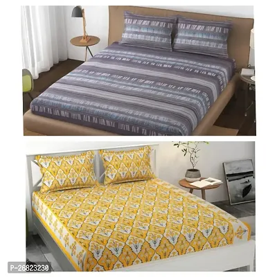 Fancy Glace Cotton Printed 2 Bedsheets With 4 Pillow Covers Combo-thumb0