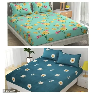 Fancy Glace Cotton Printed 2 Bedsheets With 4 Pillow Covers Combo