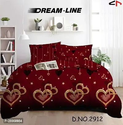 Heart Print Polycotton Double Bedsheet with 2 Pillow Covers
