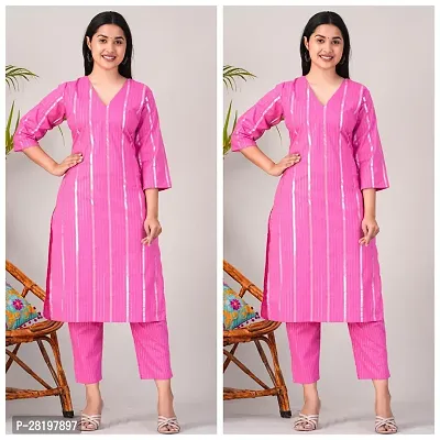 Elegant Cotton Lurex Striped Kurta with Pant Set For Women- Pack Of 2