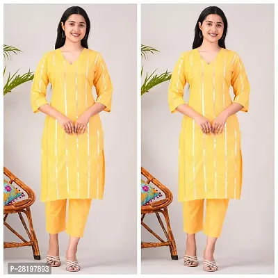 Elegant Cotton Lurex Striped Kurta with Pant Set For Women- Pack Of 2-thumb0