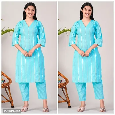 Elegant Cotton Lurex Striped Kurta with Pant Set For Women- Pack Of 2-thumb0