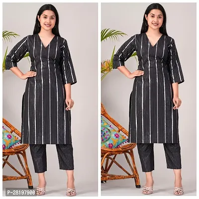 Elegant Cotton Lurex Striped Kurta with Pant Set For Women- Pack Of 2