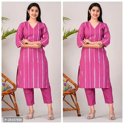 Elegant Cotton Lurex Striped Kurta with Pant Set For Women- Pack Of 2-thumb0