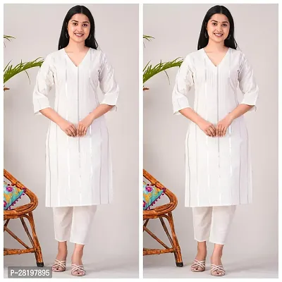 Elegant Cotton Lurex Striped Kurta with Pant Set For Women- Pack Of 2