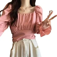 Women's Cotton Blend Delta Office Lady Sweetheart Neck Off Shoulder Solid Tops Women Long Sleeve Loose Clothes-thumb1