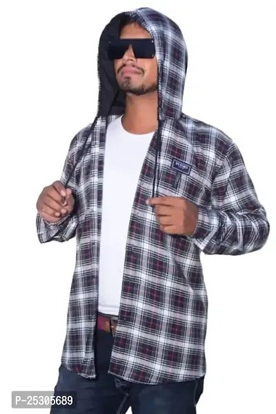HASAN Enterprises Men Full Sleeve Checkered Hooded Sweatshirt Men's Hooded Shirt Jacket Printed Fuzzy Hoodie Jackets for Men Outdoor Hoodie Outwear