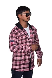 HASAN Enterprises Men Full Sleeve Checkered Hooded Sweatshirt Men's Hooded Shirt Jacket Printed Fuzzy Hoodie Jackets for Men [Men Shirt Check Maroon] (Small, Maroon)-thumb3