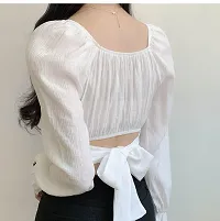 Women's Casual Regular Fit Crop Tops Tunic Tops Long Sleeve Blouses Summer/Spring Rib Pleated Cotton Blend Crop Top-thumb3