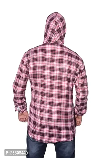 HASAN Enterprises Men Full Sleeve Checkered Hooded Sweatshirt Men's Hooded Shirt Jacket Printed Fuzzy Hoodie Jackets for Men Outdoor Hoodie Outwear (Medium, Brown)-thumb3