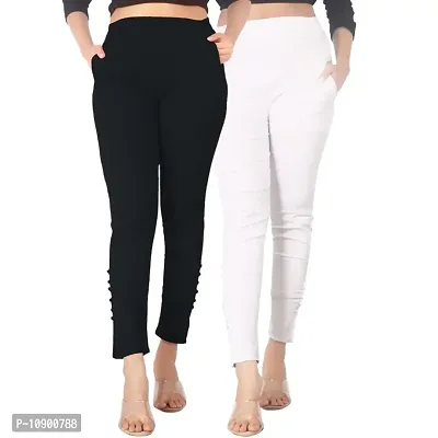 Women Cotton Lycra Stretchable Cigarette Trouser Pant Combo set of 2