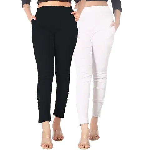 Cigar Pants with Side Pockets for Womens/Girls Regular Fit Casual Slub Lycra Potli Trouser Pants Combo Pack