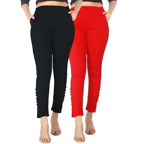 Cigar Pants with Side Pockets for Womens/Girls Regular Fit Casual Slub Lycra Potli Trouser Pants Combo Pack