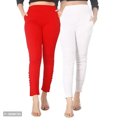 Women Cotton Lycra Stretchable Cigarette Trouser Pant Combo set of 2