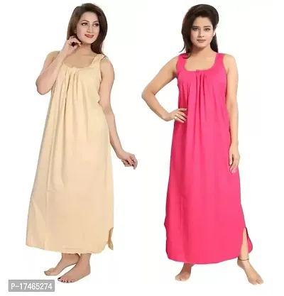 Womens Long Sleeveless Gown Slip Camisoles - Nighty dress Cotton Hosiery-thumb0