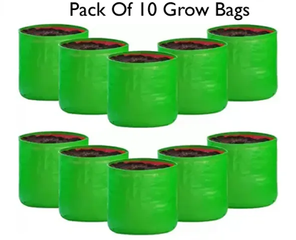 Plant Grow Bags  (Pack of 10), Durable Bags, for Indoor, Outdoor and Terrace Gardening, Leafy Vegetable Green Grow Bag (Green, Orange)