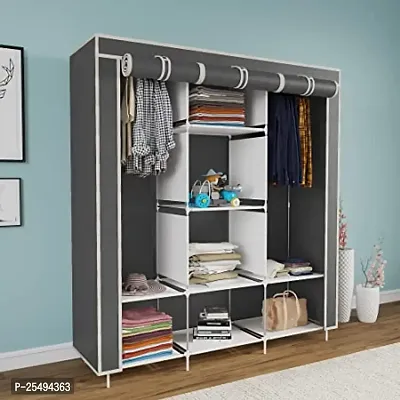 Collapsible Wardrobe 8 Shelves Storage Unit almari Closet Clothes Storage Rack Quick and Easy to Assemble 3-Door Foldable Plastic Wardrobe Portable-thumb0