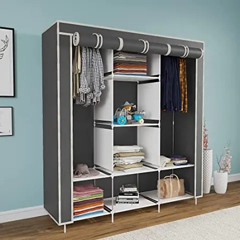 Collapsible Wardrobe 8 Shelves Storage Unit almari Closet Clothes Storage Rack Quick and Easy to Assemble 3-Door Foldable Plastic Wardrobe Portable